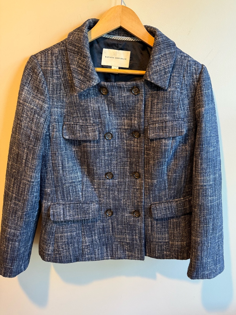 Banana Republic Blue Double Breated Tweed Blazer, size 12